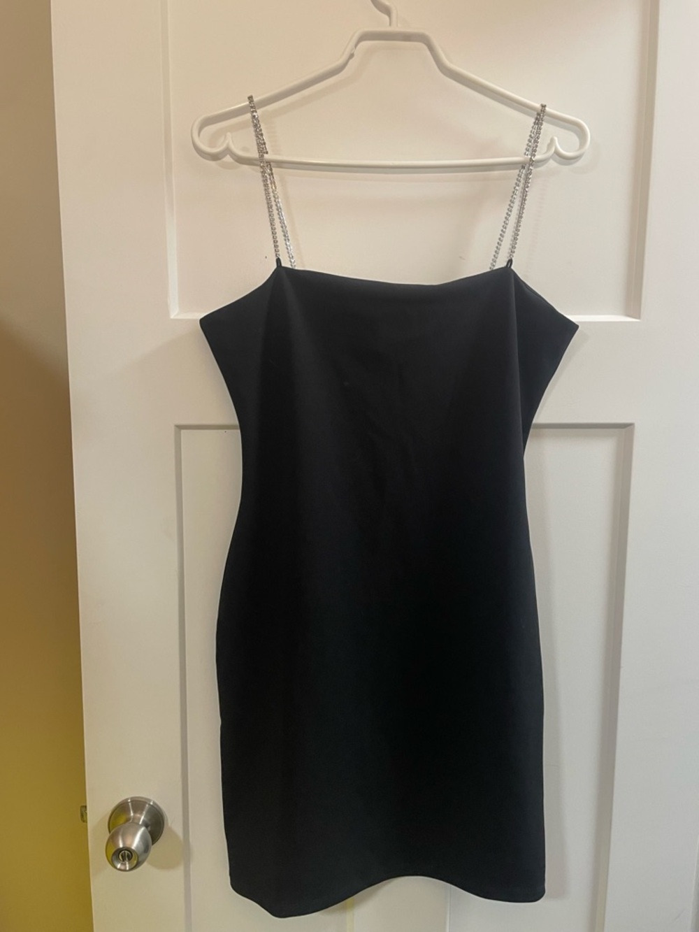 H&M Black Mini Dress with Chain Rhinestone Spaghetti Straps